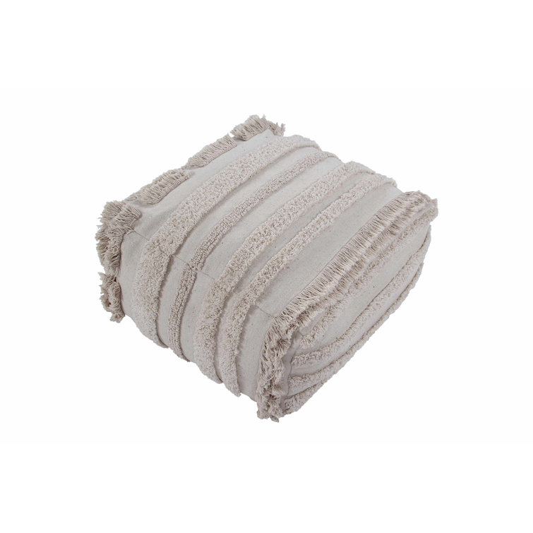 Natural Cotton Blend Tufted Square Pouf with Tray