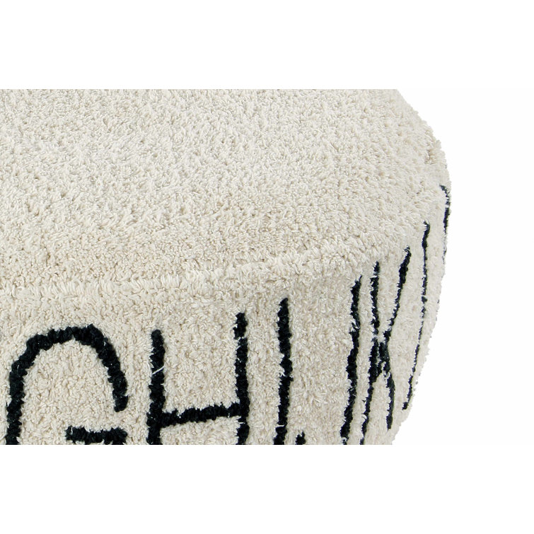 ABC Tufted Round Upholstered Pouf in Natural & Black