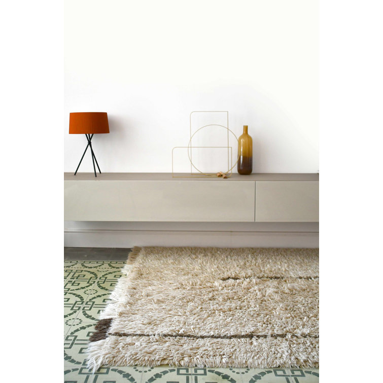 Beige Wool Flat Woven Washable Area Rug with Fringe