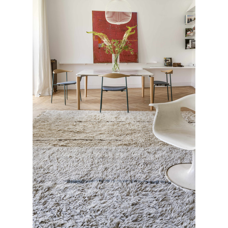 Beige Wool Flat Woven Washable Area Rug with Fringe
