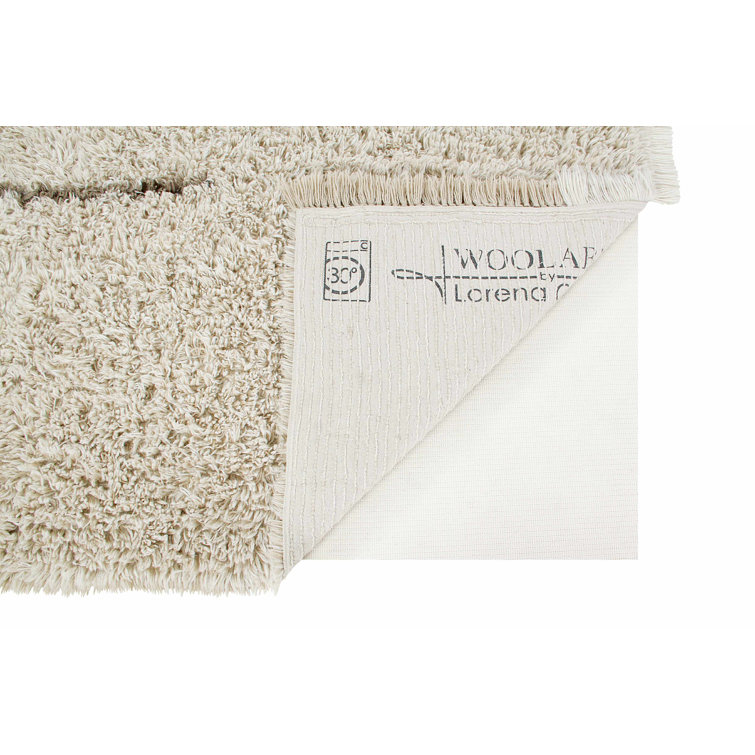 Beige Wool Flat Woven Washable Area Rug with Fringe