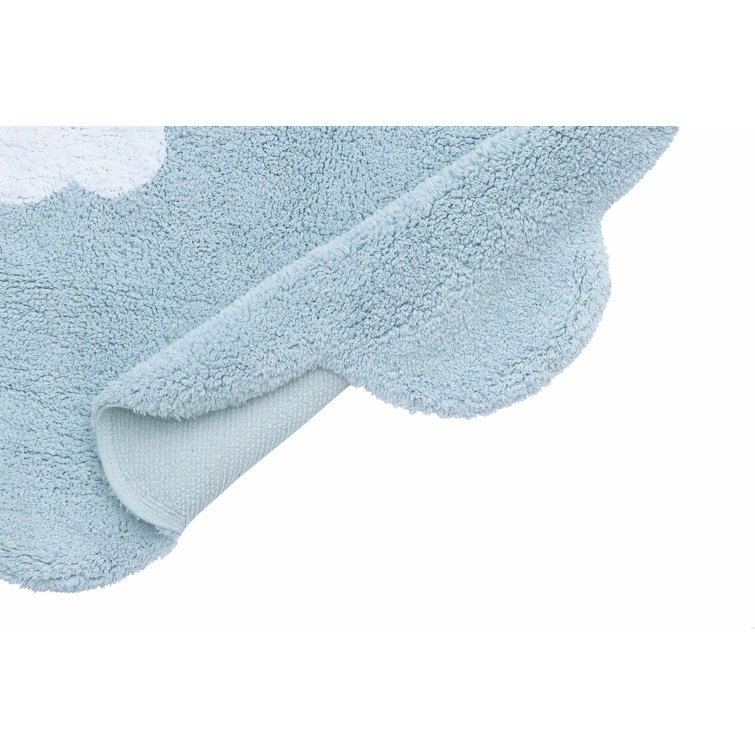 Light Blue Cloud Shaped Washable Synthetic Rug