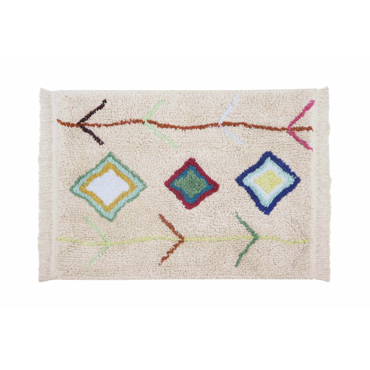 Handmade Tufted Mini Washable Wool-Cotton Rug in Multicolor