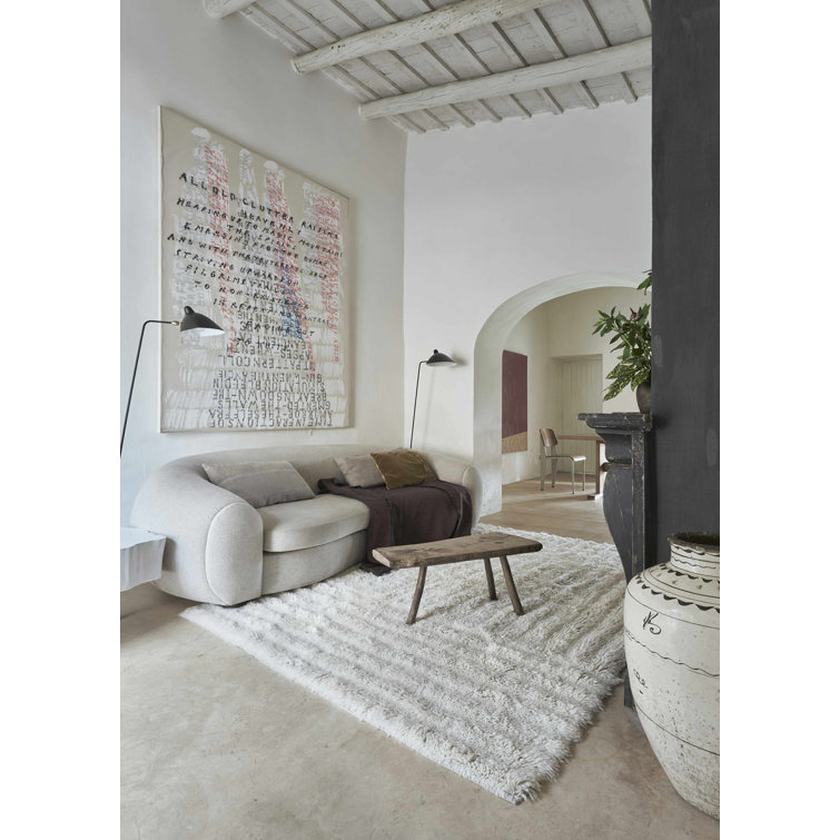 Beige Tones Handmade Shag Wool Area Rug 5'7" x 7'10"