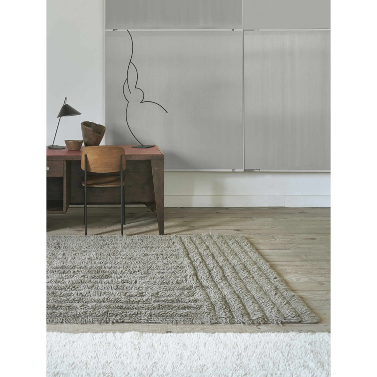 Beige Tones Handmade Shag Wool Area Rug 5'7" x 7'10"