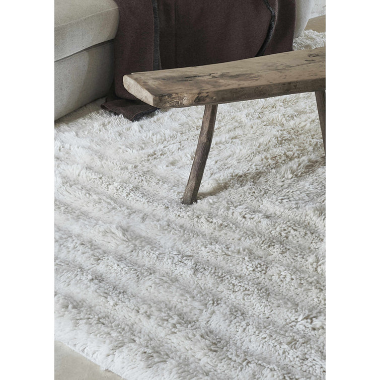 Beige Tones Handmade Shag Wool Area Rug 5'7" x 7'10"