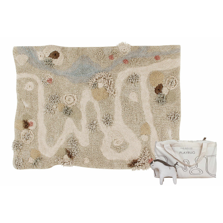 Handmade Cotton Blue and Beige Washable Play Rug
