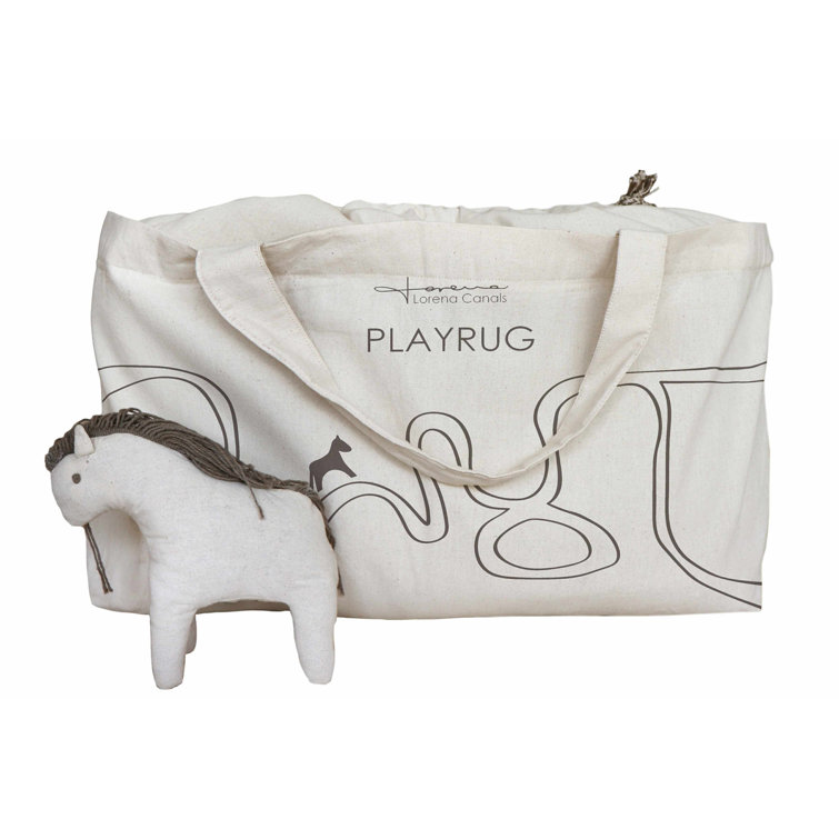 Handmade Cotton Blue and Beige Washable Play Rug