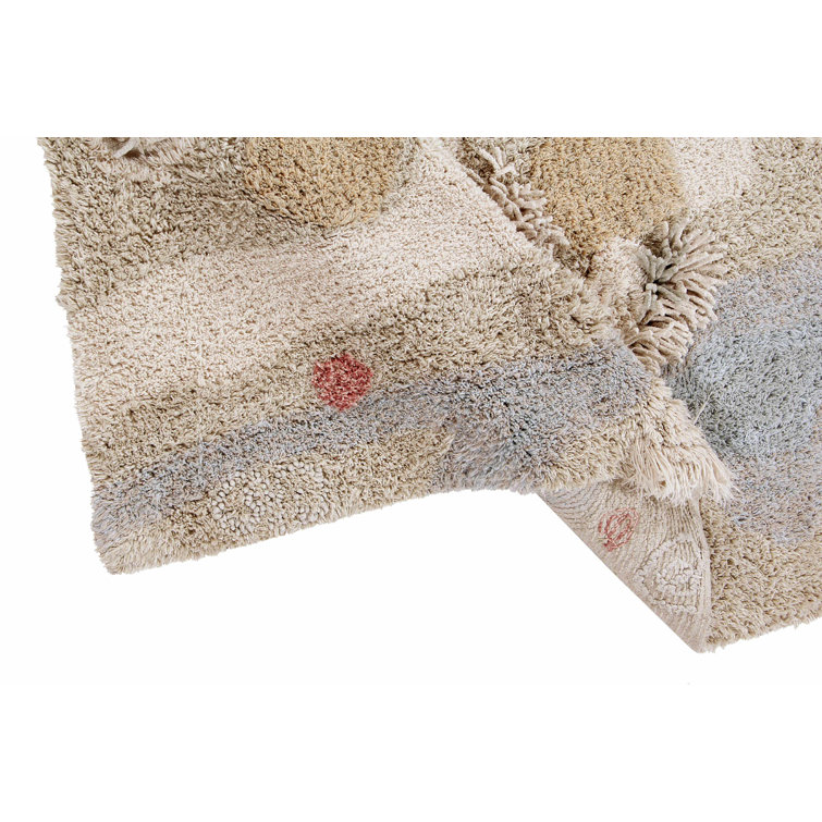 Handmade Cotton Blue and Beige Washable Play Rug