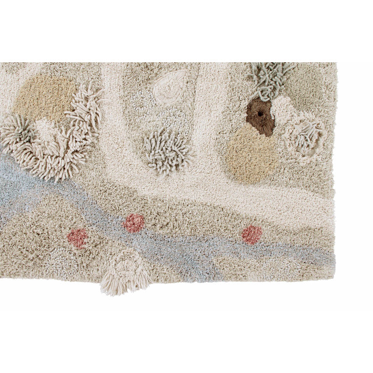 Handmade Cotton Blue and Beige Washable Play Rug