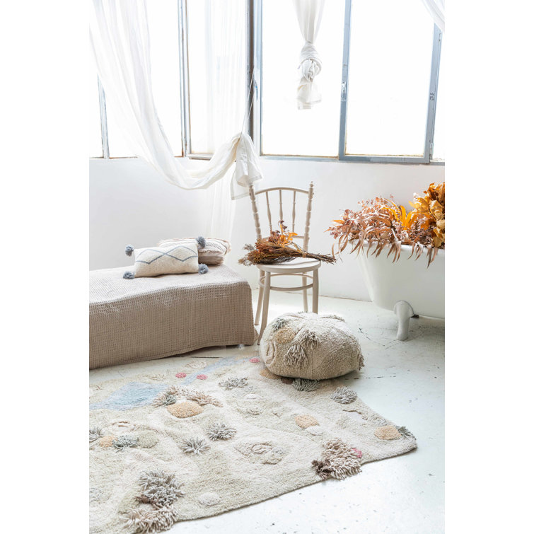 Handmade Cotton Blue and Beige Washable Play Rug