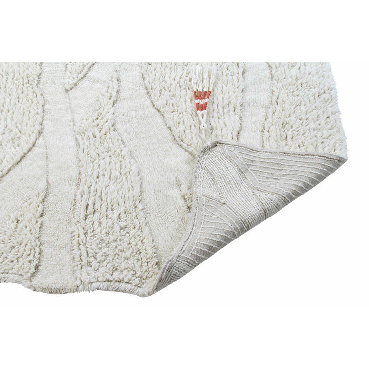 Scandinavian Ivory Wool Handmade Accent Rug with Tassels