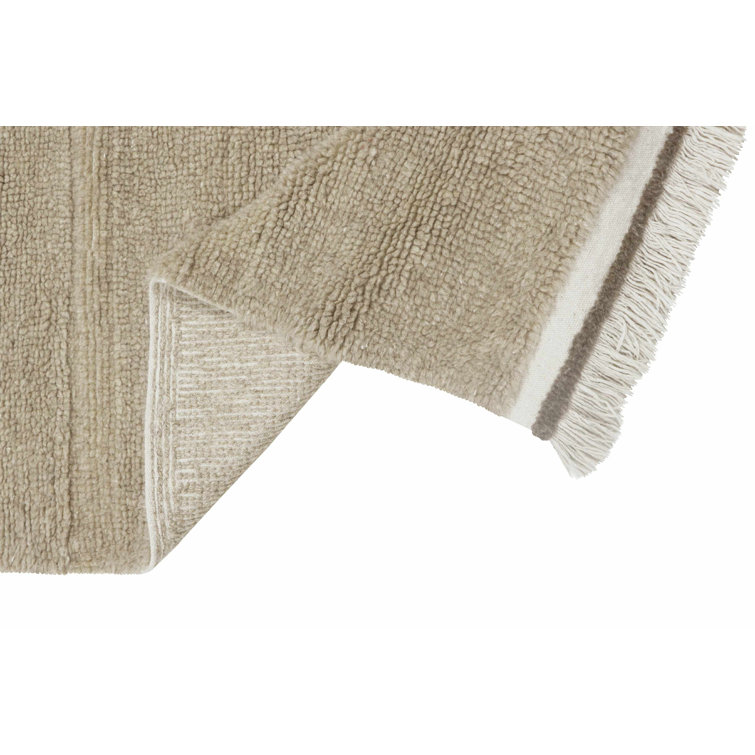 Scandinavian Sheep Beige Tufted Wool Runner Rug with Fringe
