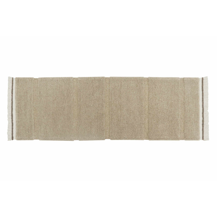 Scandinavian Sheep Beige Tufted Wool Runner Rug with Fringe