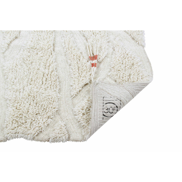 Scandinavian Ivory Wool Handmade Accent Rug with Tassels