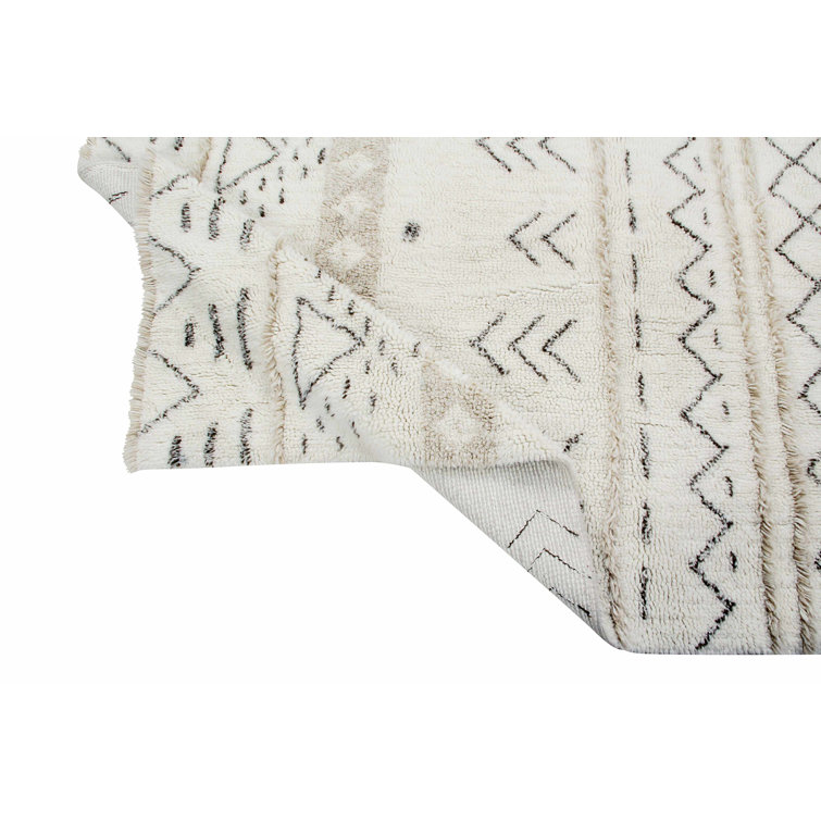 Cream Wool Rectangular Aztec Print Area Rug