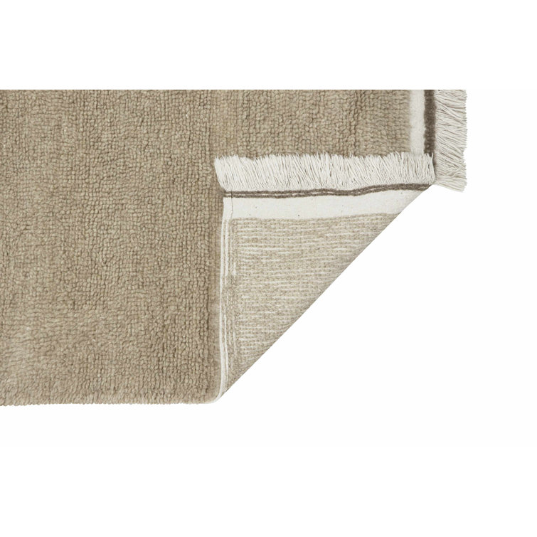 Scandinavian Sheep Beige Tufted Wool Runner Rug with Fringe