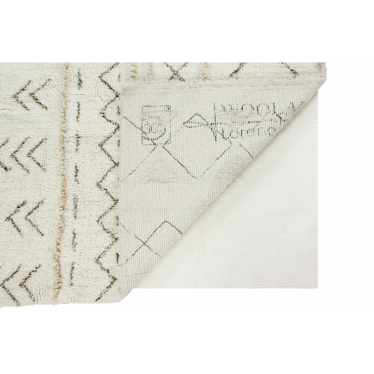 Cream Wool Rectangular Aztec Print Area Rug