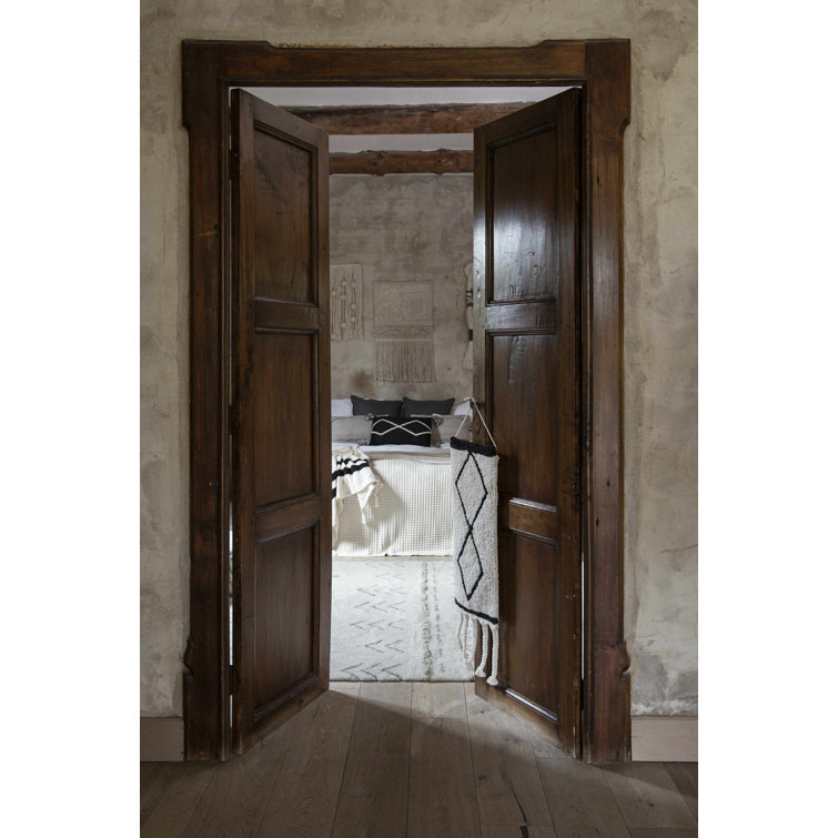 Cream Wool Rectangular Aztec Print Area Rug