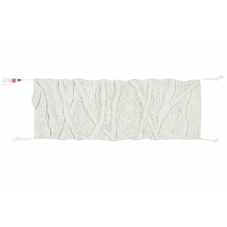 Scandinavian Ivory Wool Handmade Accent Rug with Tassels