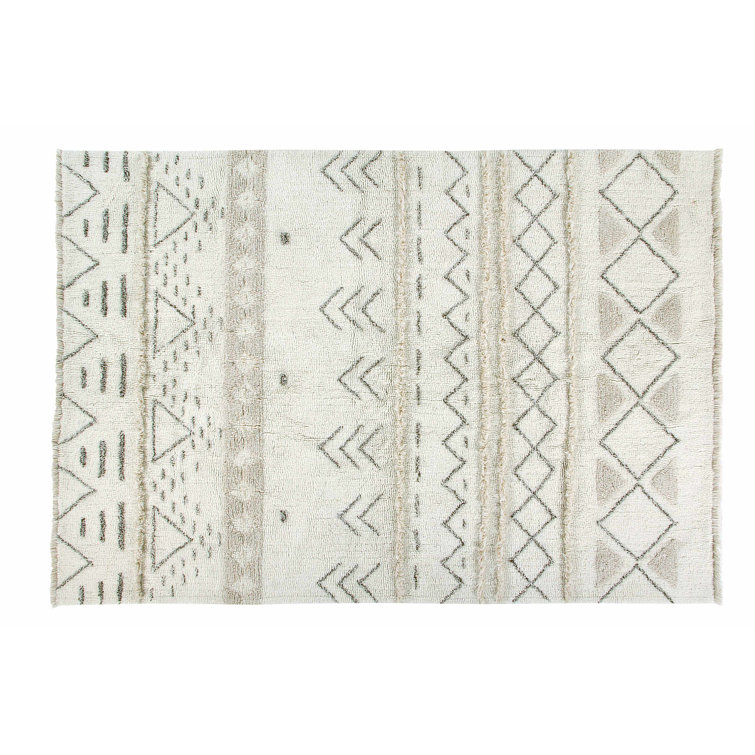 Cream Wool Rectangular Aztec Print Area Rug