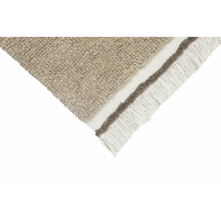 Scandinavian Sheep Beige Tufted Wool Runner Rug with Fringe