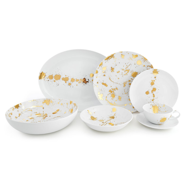 Gold Splatter Round Ceramic Serving Bowl