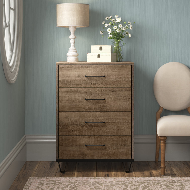 Weathered Oak Farmhouse 4-Drawer Tall Dresser