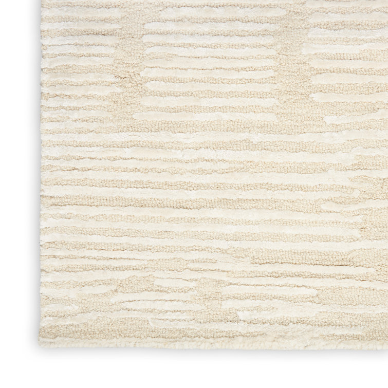 Ivory Abstract Handmade Wool 4' x 6' Area Rug