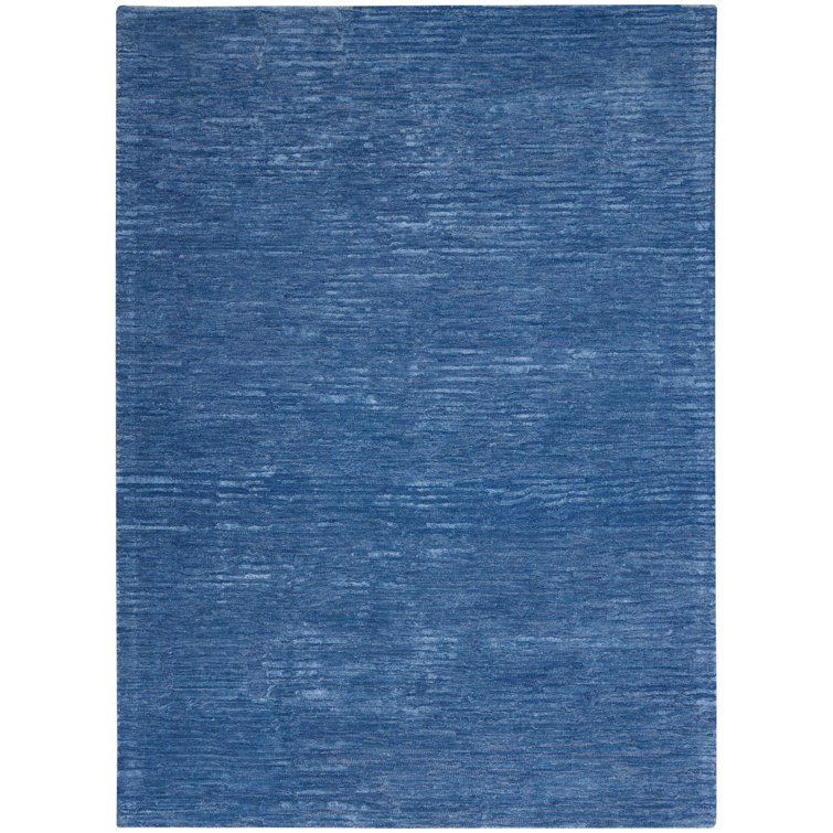 Handmade Blue Abstract Wool and Synthetic 4' x 6' Rug