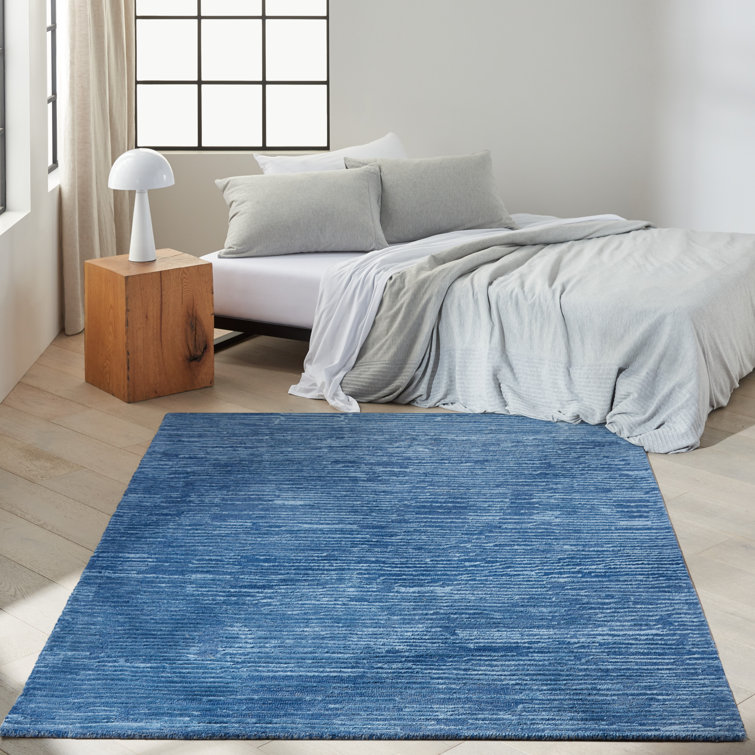 Handmade Blue Abstract Wool and Synthetic 4' x 6' Rug