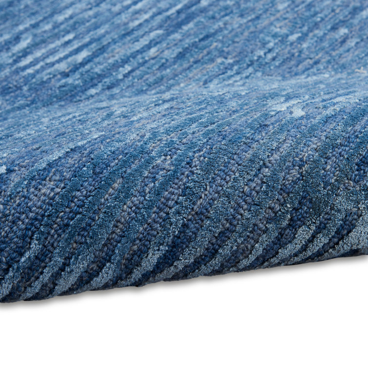 Handmade Blue Abstract Wool and Synthetic 4' x 6' Rug