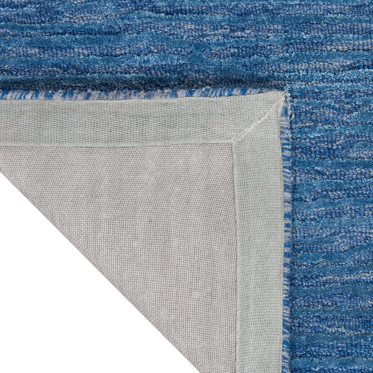 Handmade Blue Abstract Wool and Synthetic 4' x 6' Rug
