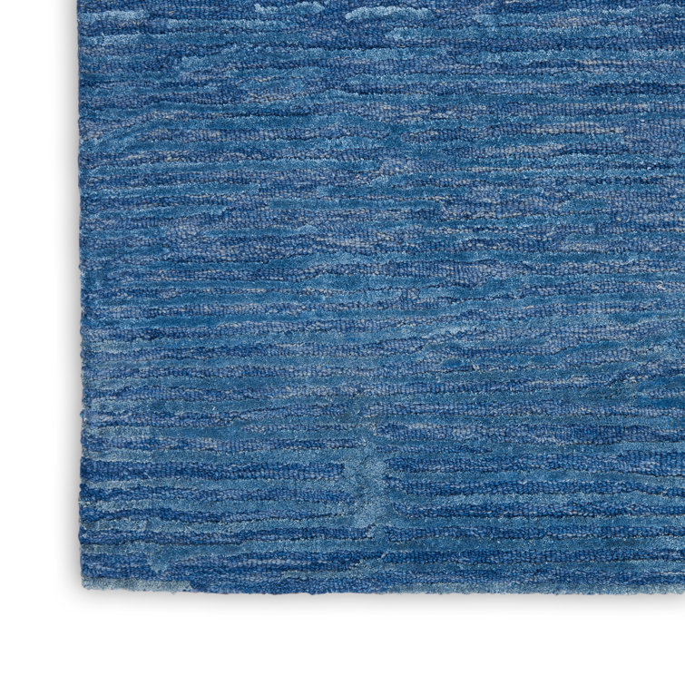 Handmade Blue Abstract Wool and Synthetic 4' x 6' Rug