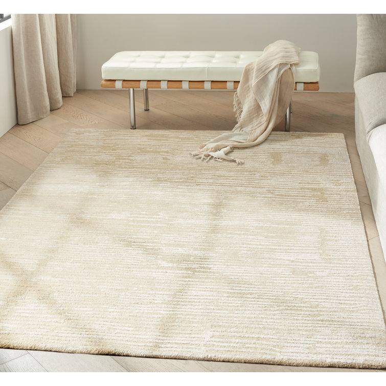 Ivory Abstract Handmade Wool 4' x 6' Area Rug