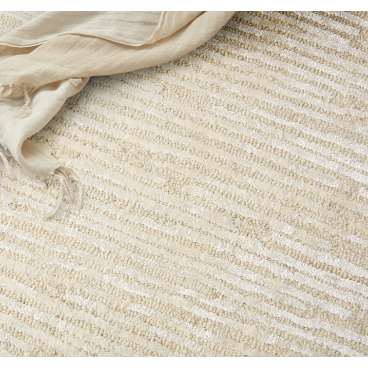 Ivory Abstract Handmade Wool 4' x 6' Area Rug