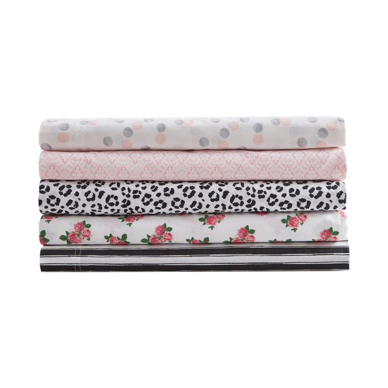 Twin White and Black Striped Cotton Percale Sheet Set