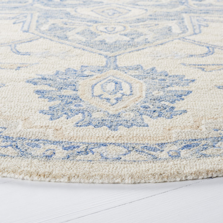 Percy Medallion Ivory & Blue Hand-Knotted Wool Area Rug, 6' x 9'