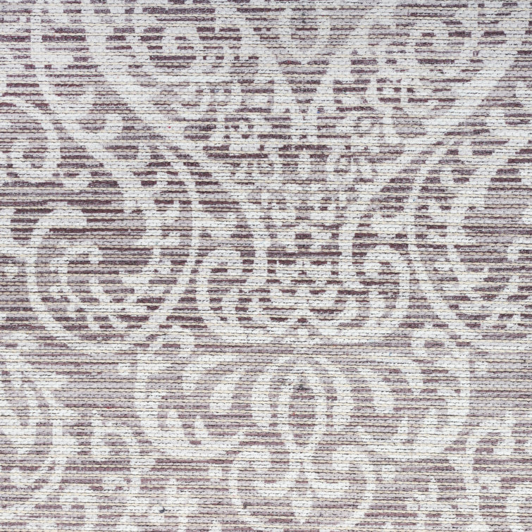 Stone Gray Damask Washable Chenille Area Rug 7'10" x 9'10"