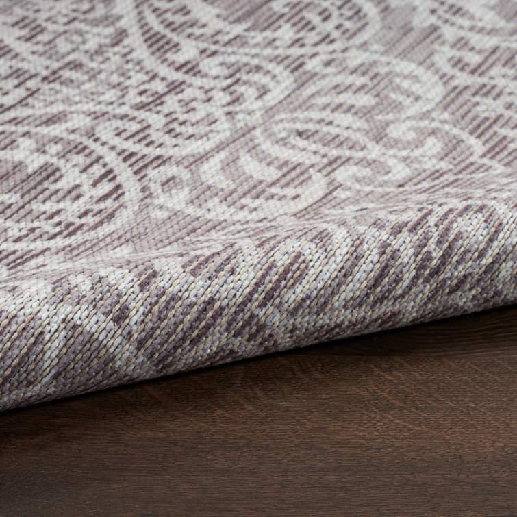 Stone Gray Damask Washable Chenille Area Rug 7'10" x 9'10"