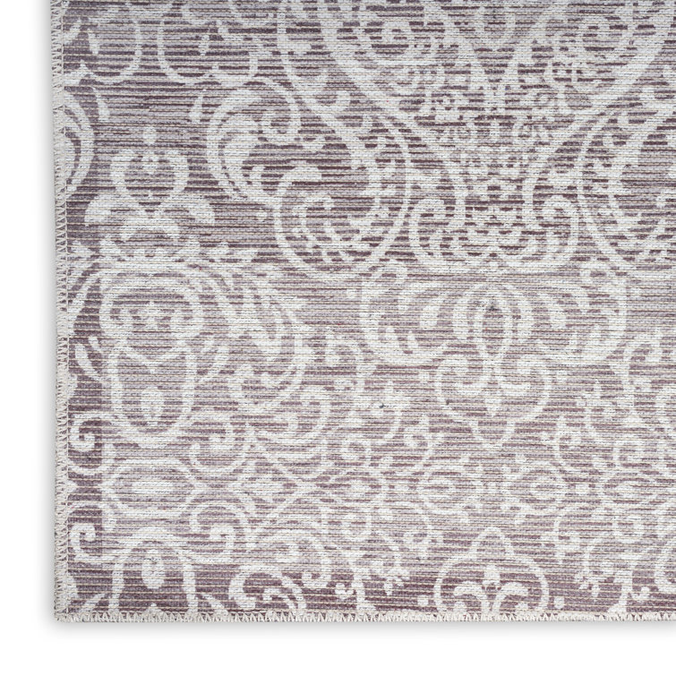 Stone Gray Damask Washable Chenille Area Rug 7'10" x 9'10"