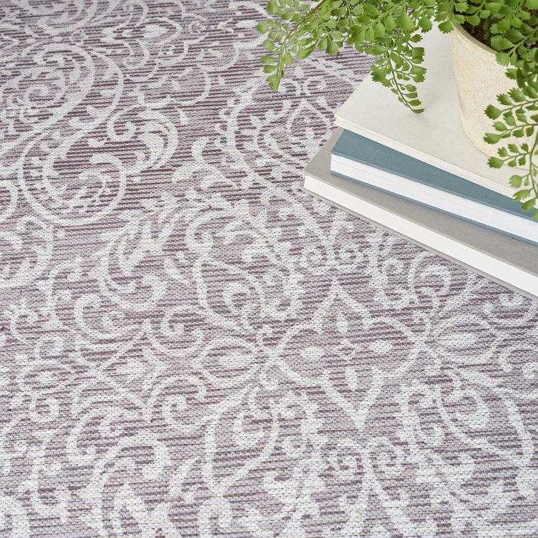 Stone Gray Damask Washable Chenille Area Rug 7'10" x 9'10"