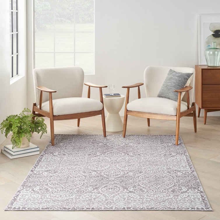 Stone Gray Damask Washable Chenille Area Rug 7'10" x 9'10"
