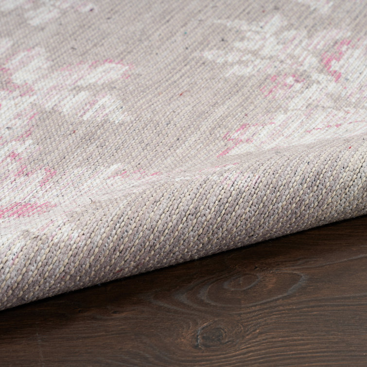 Natural Floral Chenille Rectangular Washable Area Rug
