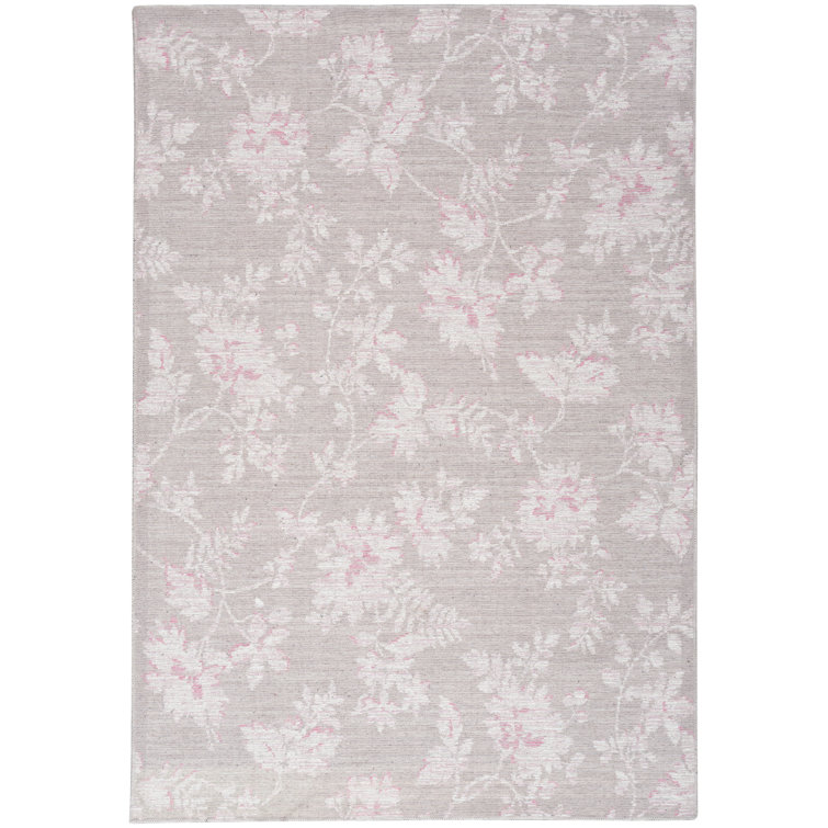 Natural Floral Chenille Rectangular Washable Area Rug