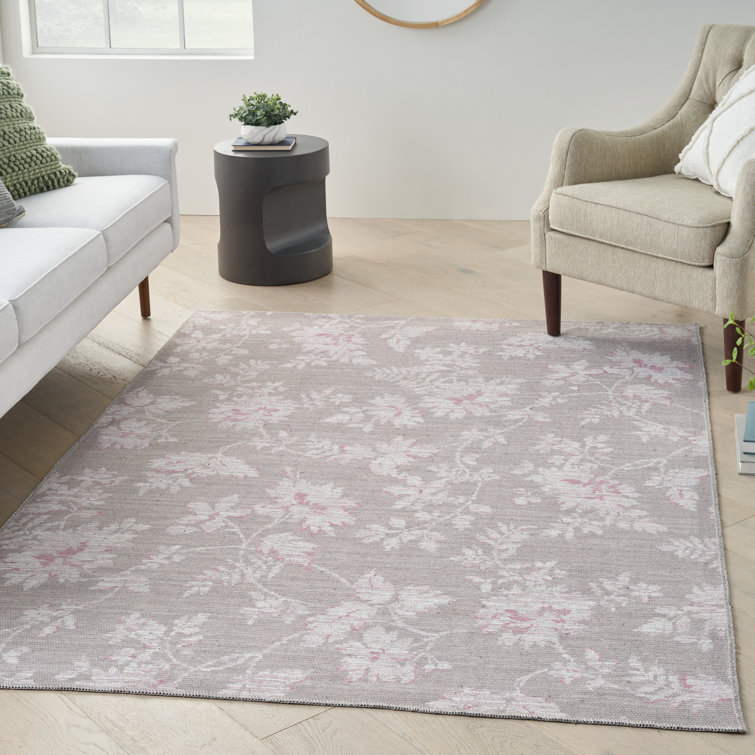 Natural Floral Chenille Rectangular Washable Area Rug