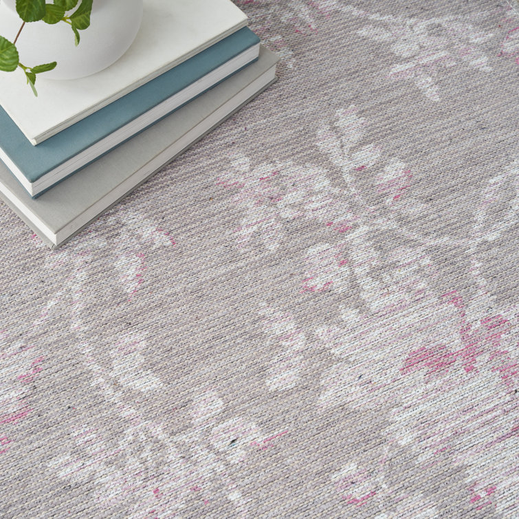 Natural Floral Chenille Rectangular Washable Area Rug