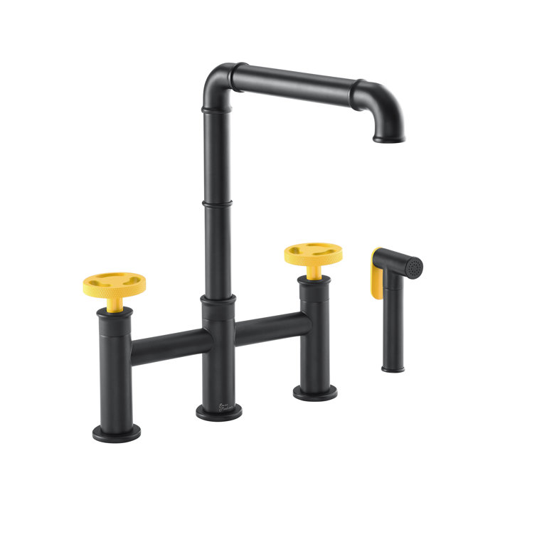 Avallon Pro Matte Black and Yellow Brass Kitchen Faucet with Side Sprayer