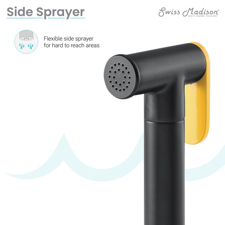 Avallon Pro Matte Black and Yellow Brass Kitchen Faucet with Side Sprayer