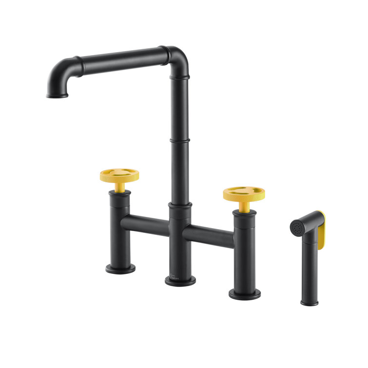 Avallon Pro Matte Black and Yellow Brass Kitchen Faucet with Side Sprayer